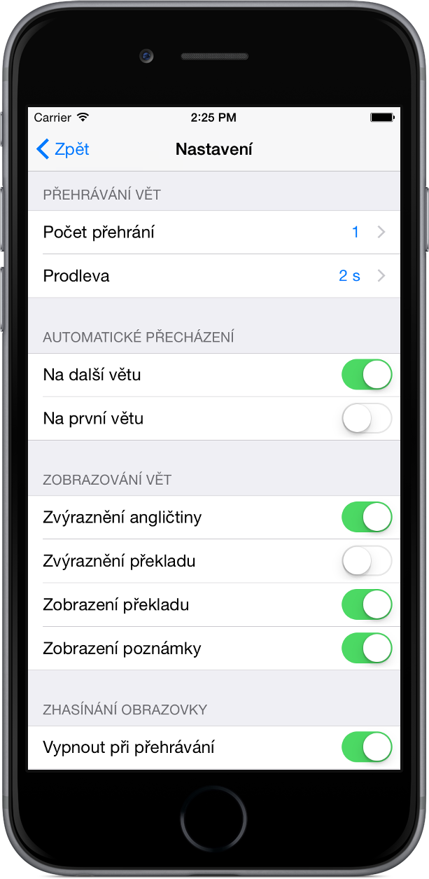 Hospodská angličtina na iPhone 6 - nastavení