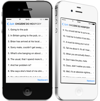Hospodská angličtina na iPhone - seznam vět