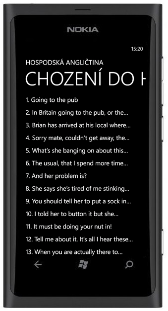 Hospodská angličtina na smartphonu s Windows Phone - seznam vět