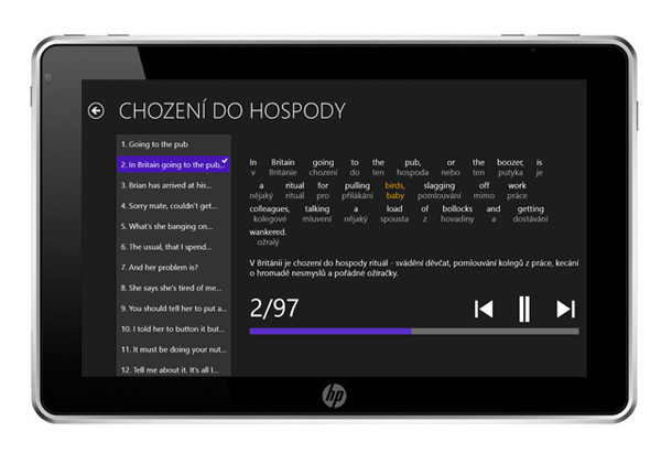 Hospodská angličtina na tabletu s Windows 8 - seznam vět