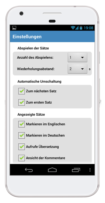 Kneipen-Englisch auf Android smartphone - einstellungen