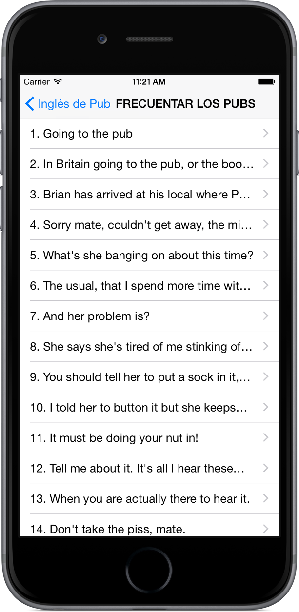 Ingles de Pub en iphone6 - lista de frases