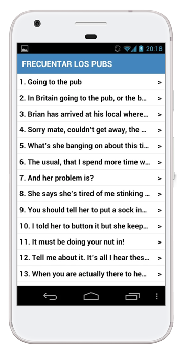 Ingles de Pub en smartphone con android - lista de frases