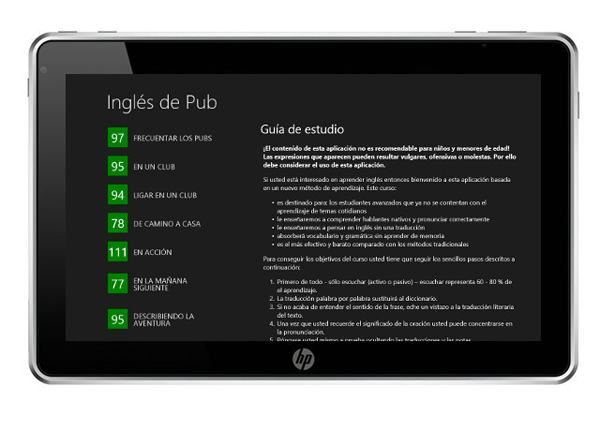Ingles de Pub en tableta con Windows 8 - lista de lecciones
